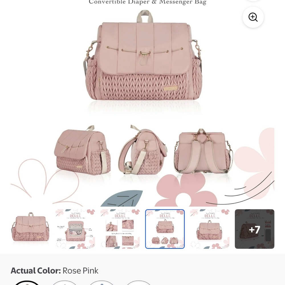 Rose Pink Convertible Diaper & Messenger Bag